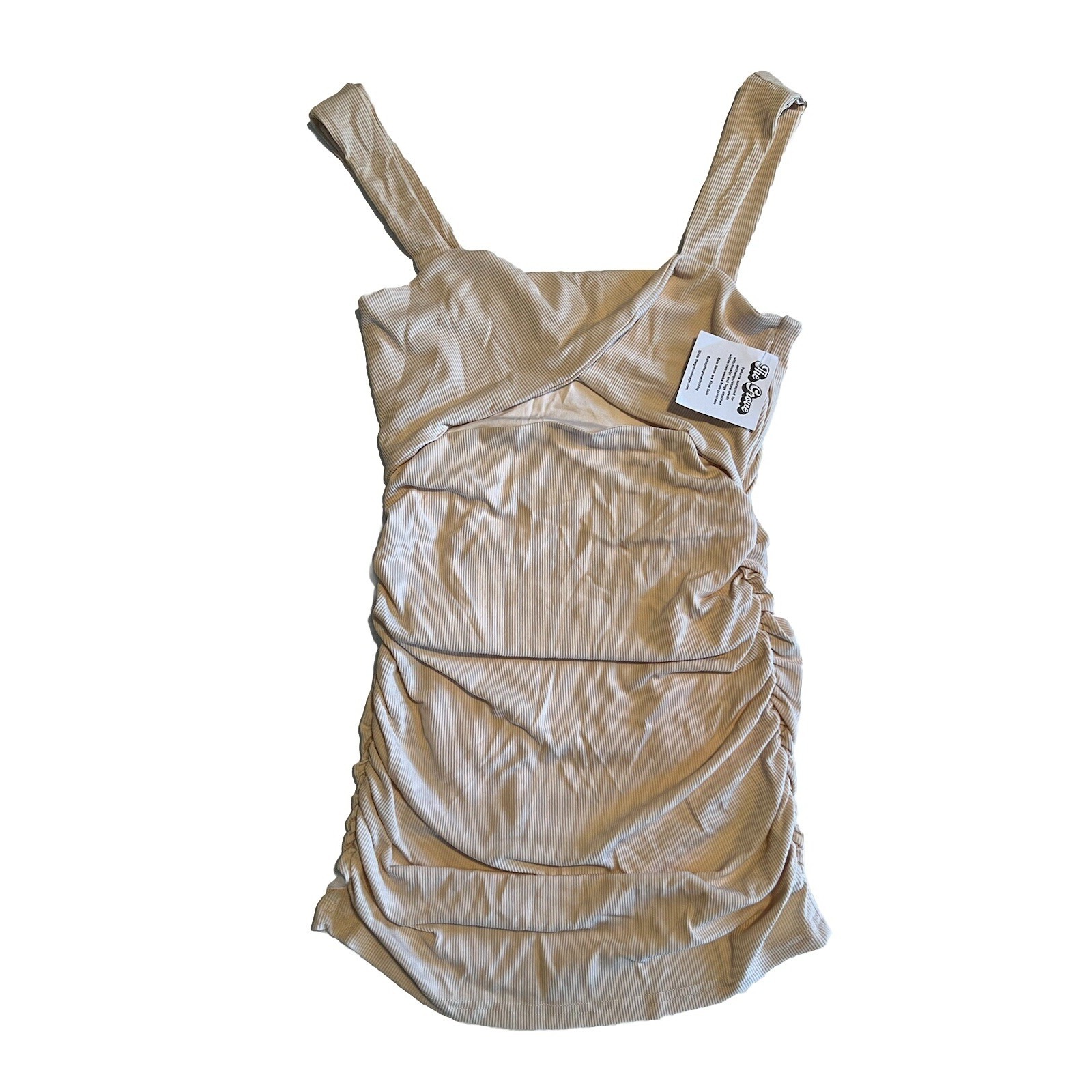 Mable Body Con Dress Size M Tan Peekaboo Cutout Ribbed Short Rouged